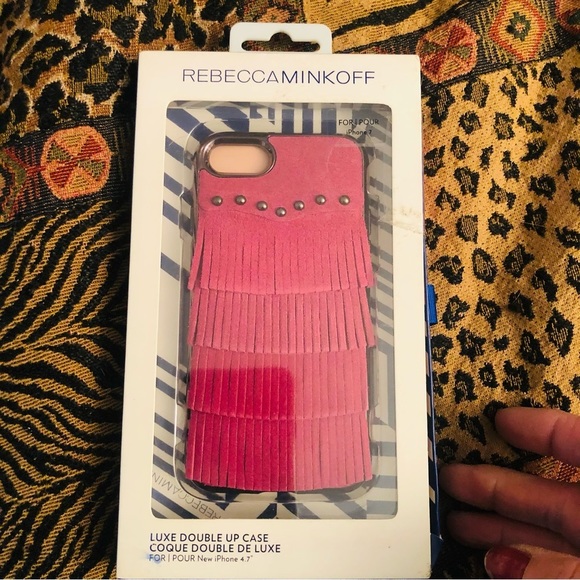 Rebecca Minkoff genuine suede fringed Barbie pink iPhone case fits 6,7,8 - Picture 3 of 9